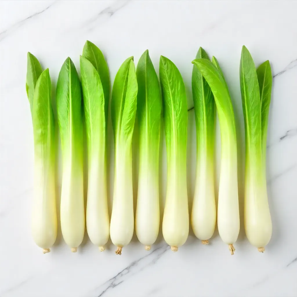 Crisp Endives on White Marble: Minimalist Copyspace