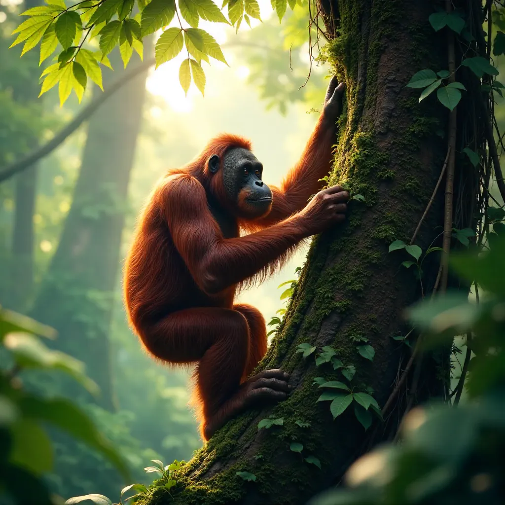 Majestic Sumatran Orangutan in Lush Rainforest