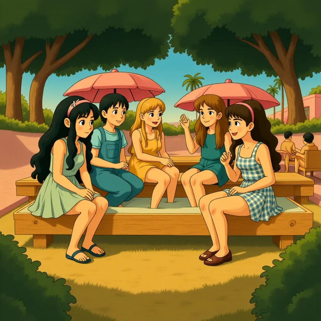 Ana Cruz Kayne, Margot Robbie, Alexandra Shipp, Sharon Rooney, Hari Nef, and Emma Mackey in Barbie (2023) - Anime style