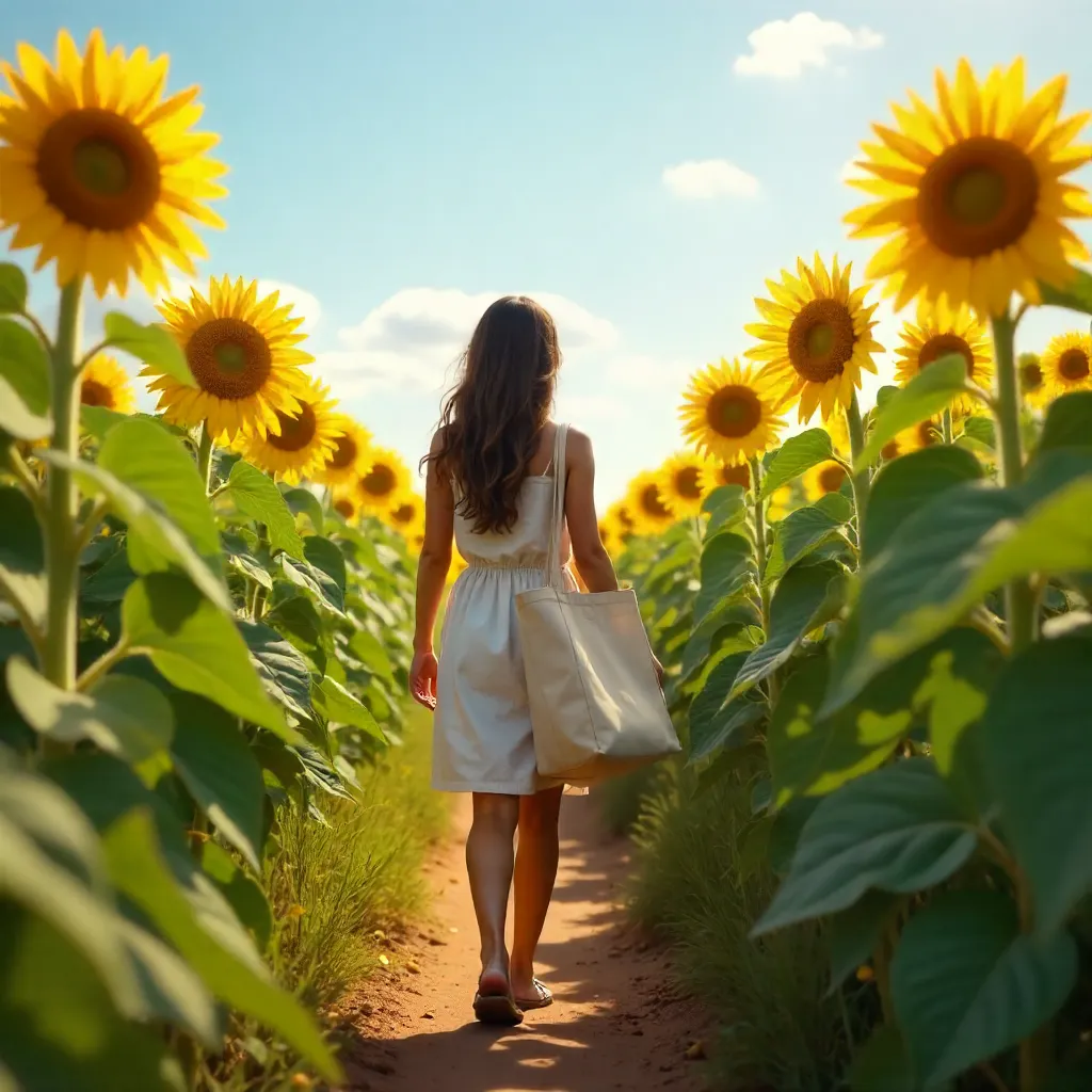 Sunflower Field Walk with Tote Bag
