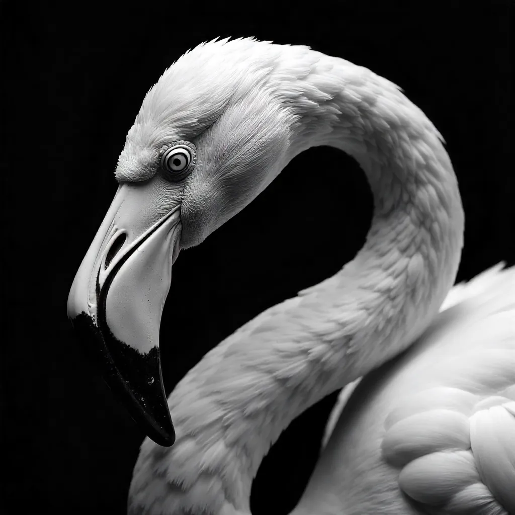 Monochrome Flamingo: Close-Up Grace in Black and White