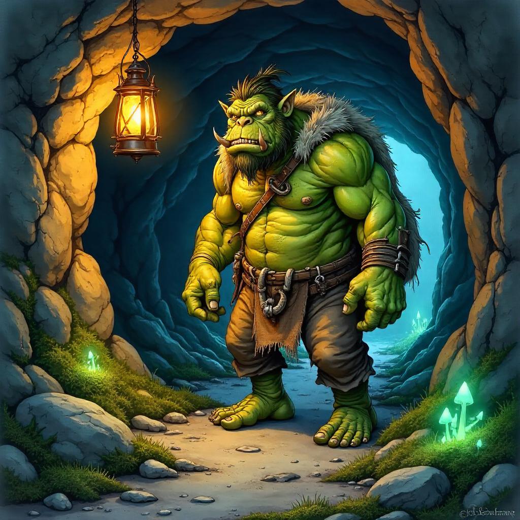 Watercolor Troll in Damp Underground Tunnels