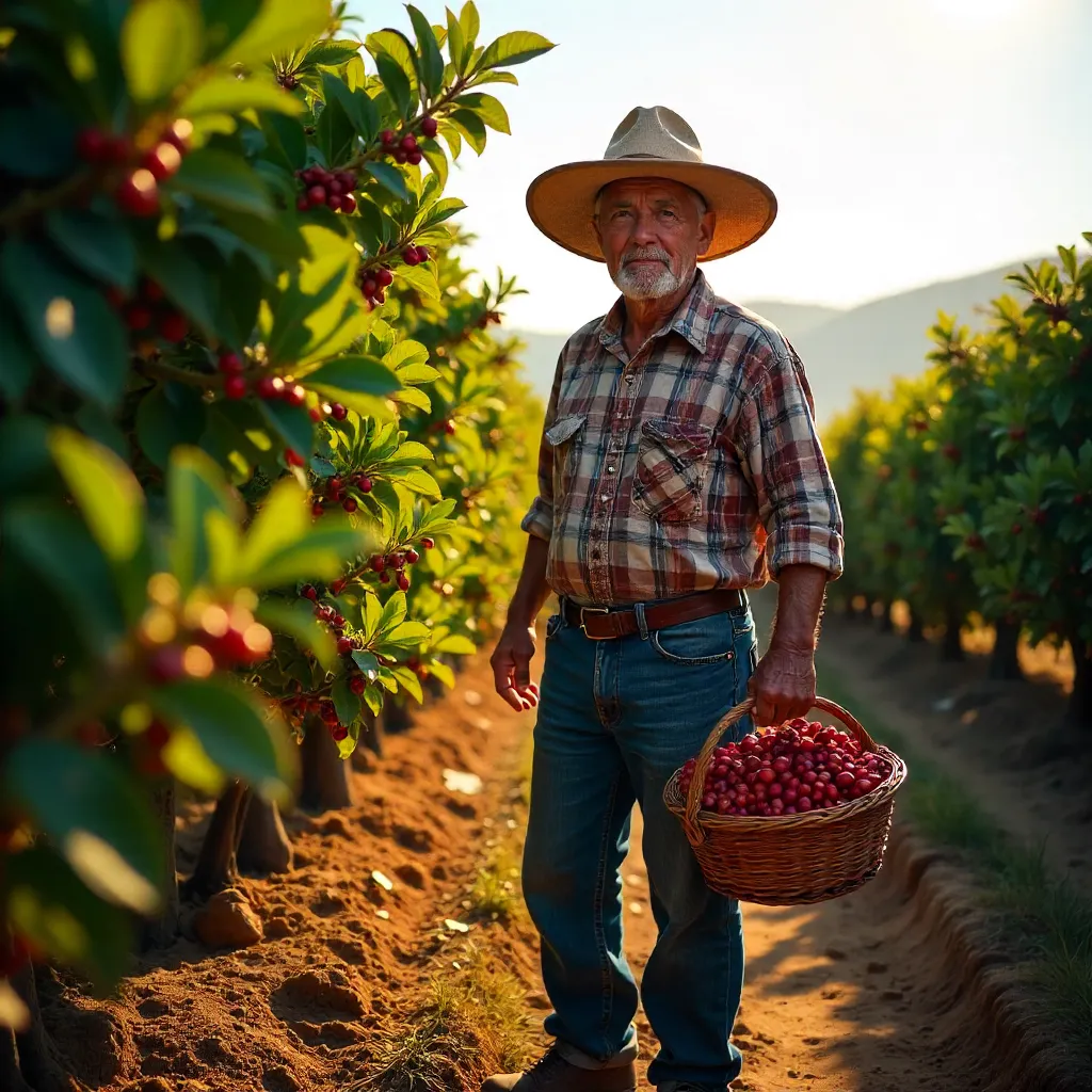 Elderly Mexican Farmer in a Lush Coffee Plantation