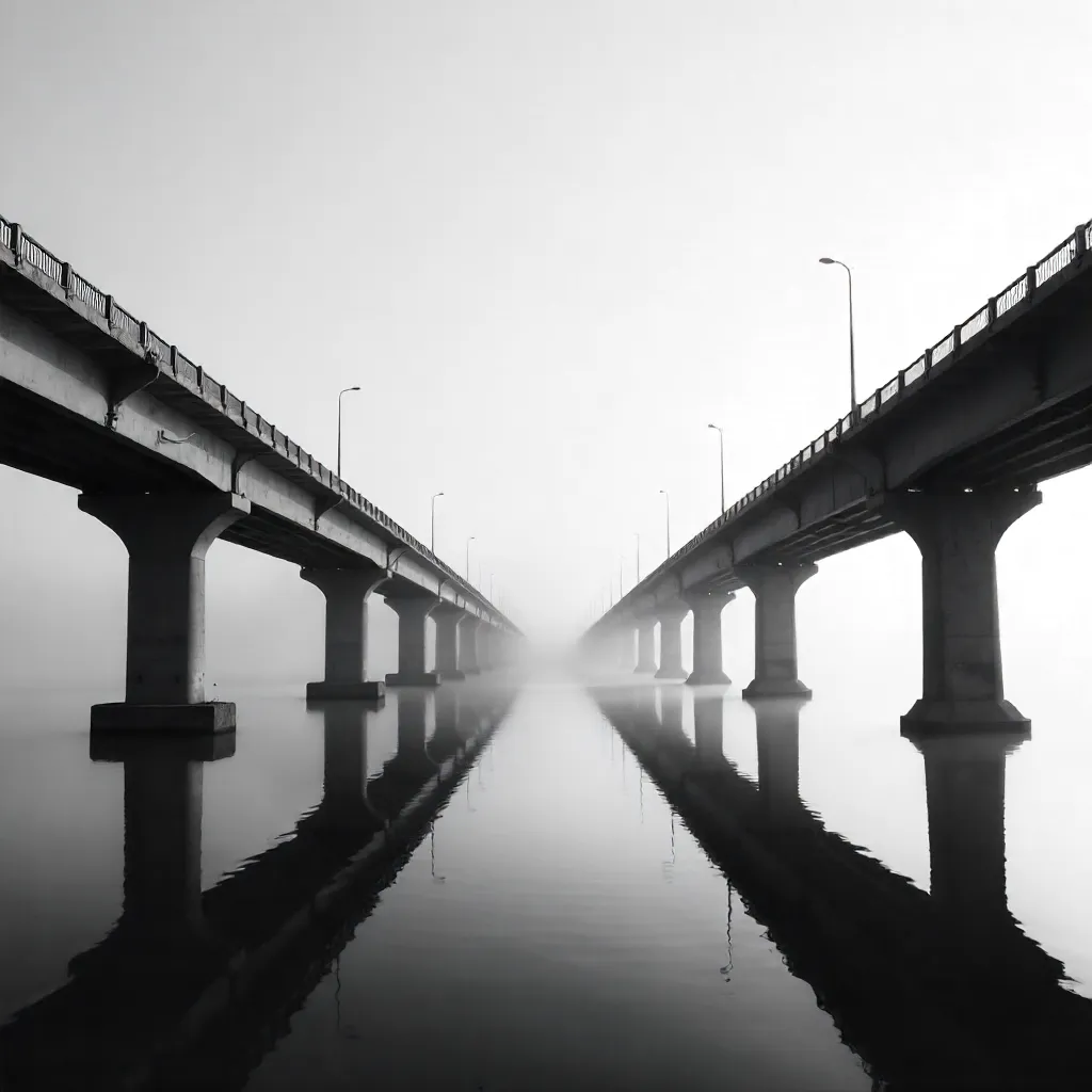 Monochrome Twin Bridges Over Quiet Water