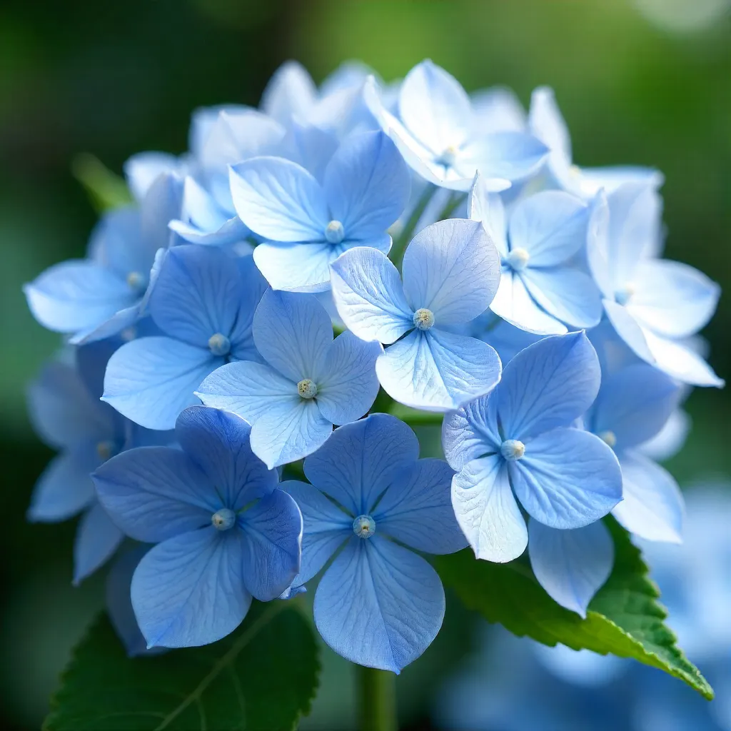 Soft Blue-White Hydrangea Macro in Spring Light