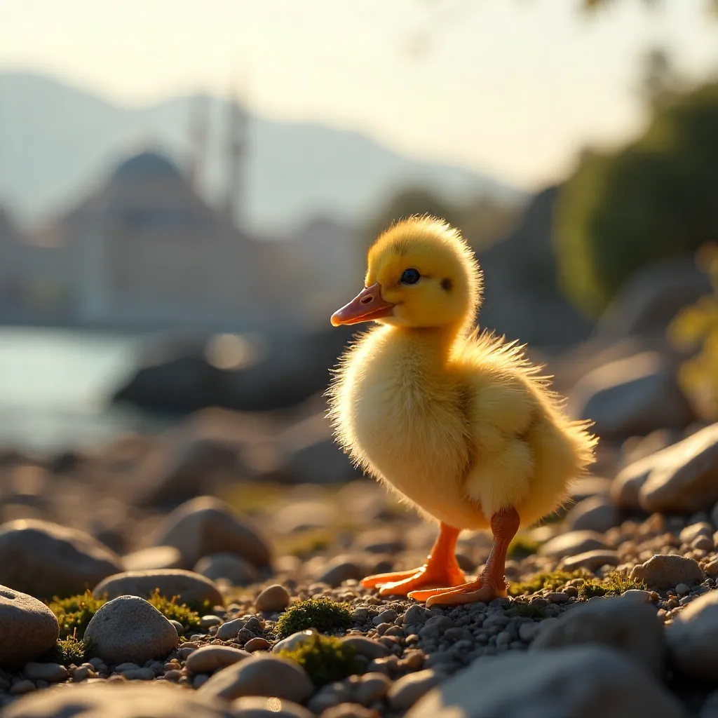 Sunny Duckling on Rocky Ground in Bursa, Türkiye