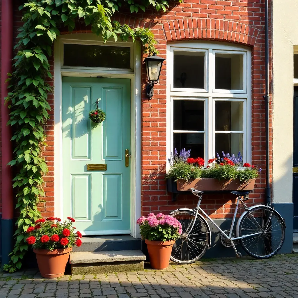 Odense Front Door with Lukket Sign and Flowers