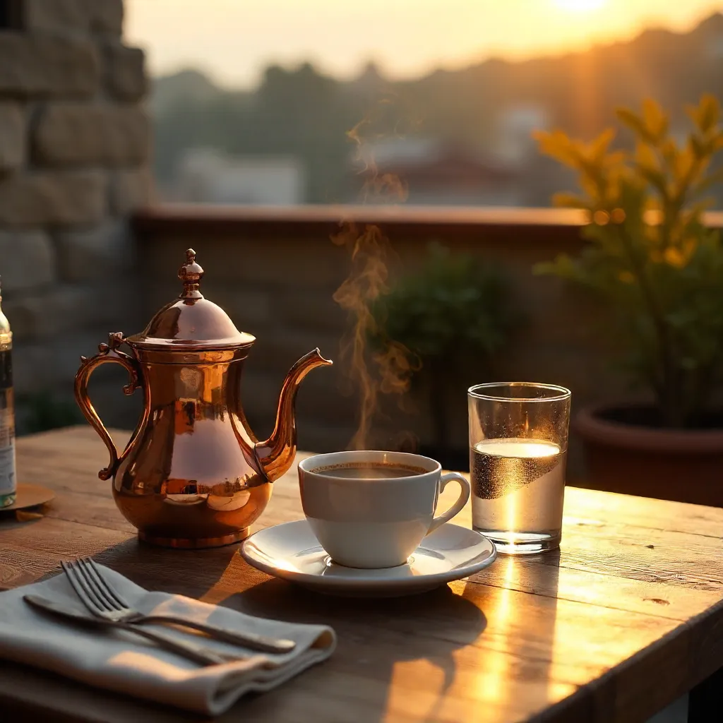 Sunlit Ankara Coffee Set on Warm Terrace