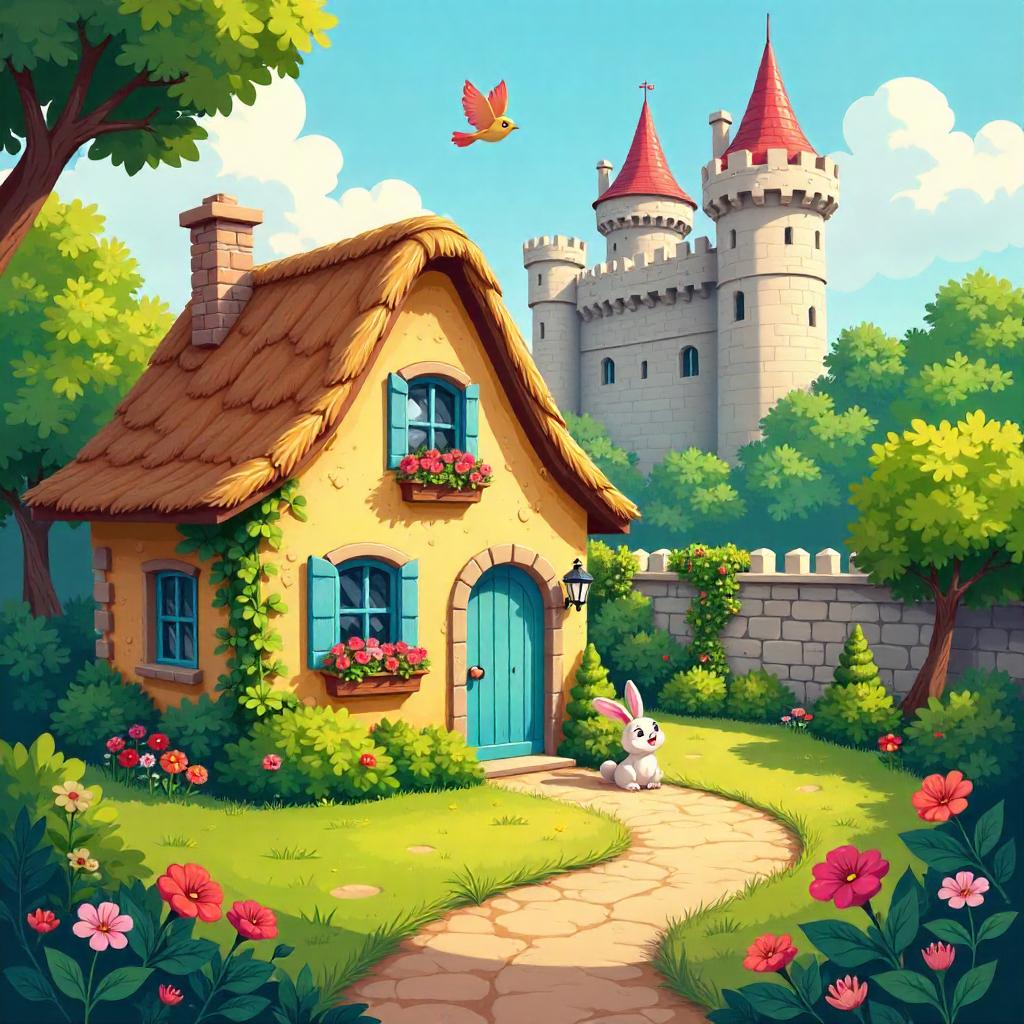 Whimsical Cartoon Cottage in Castle Gardens