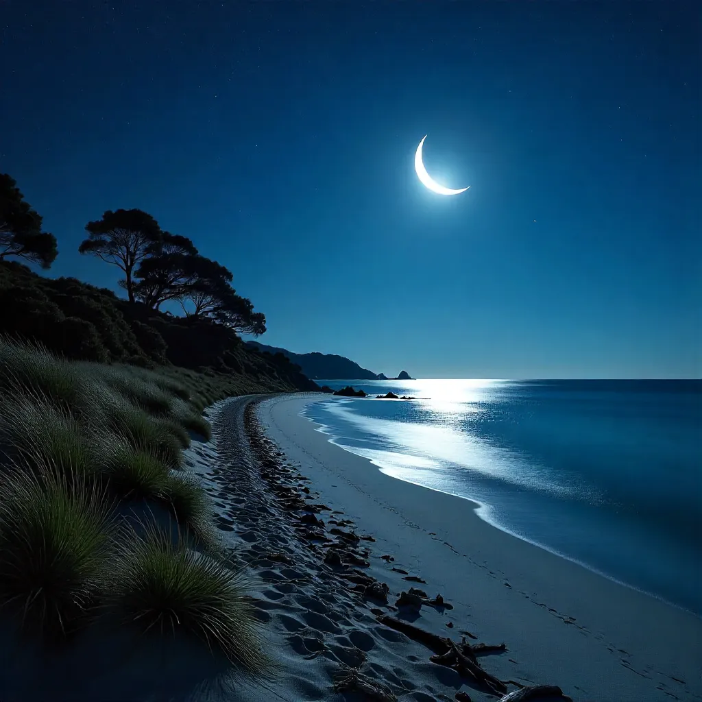 Half Moon over Deep Blue Northland Night