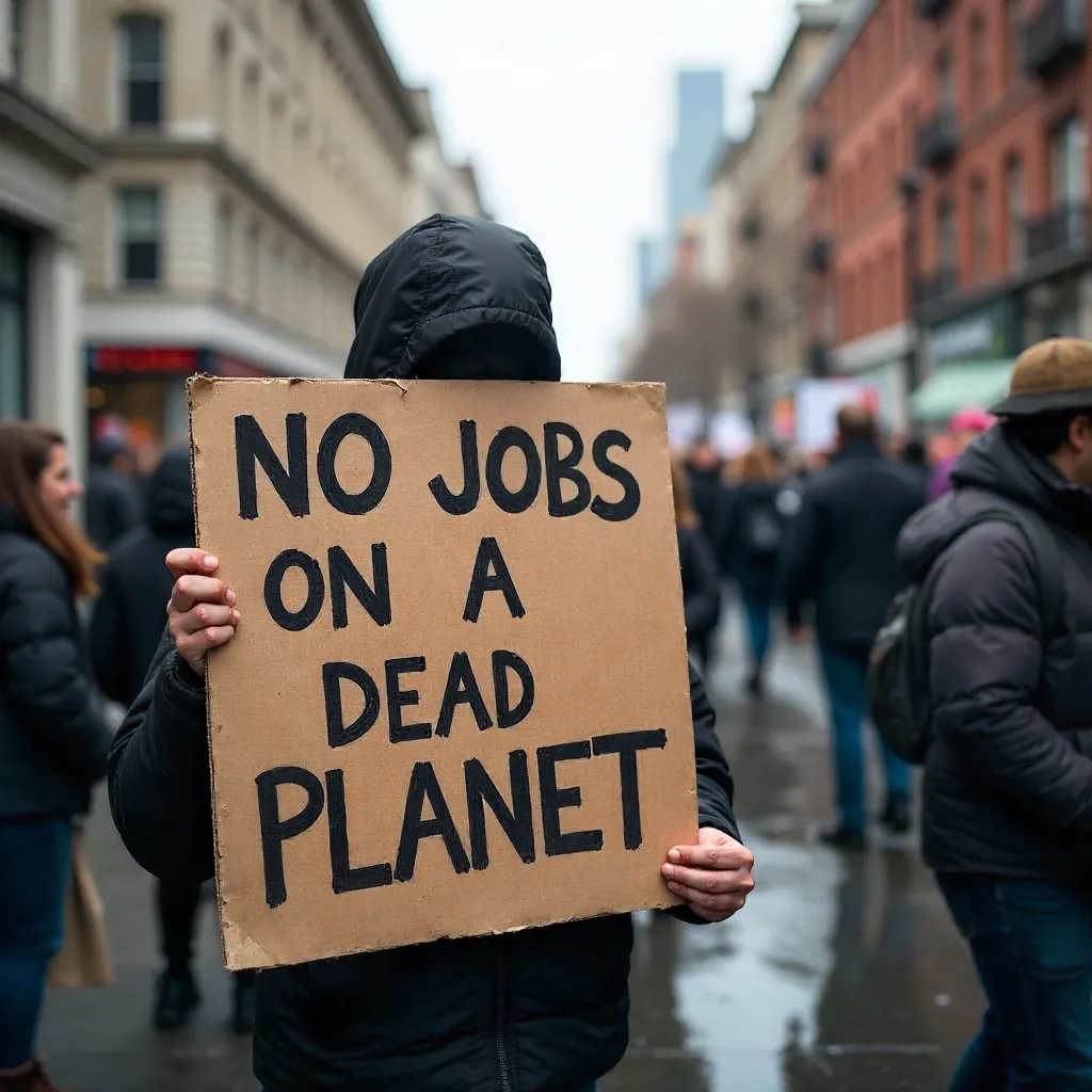 Cardboard Climate Protest Sign: No Jobs on a Dead Planet