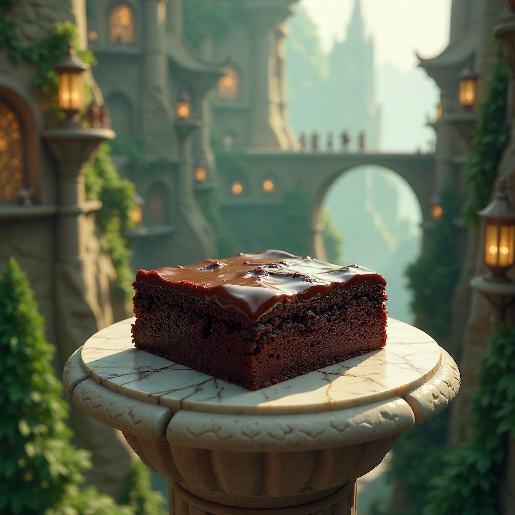 3D Rendered Brownie in a Luminous Elven City