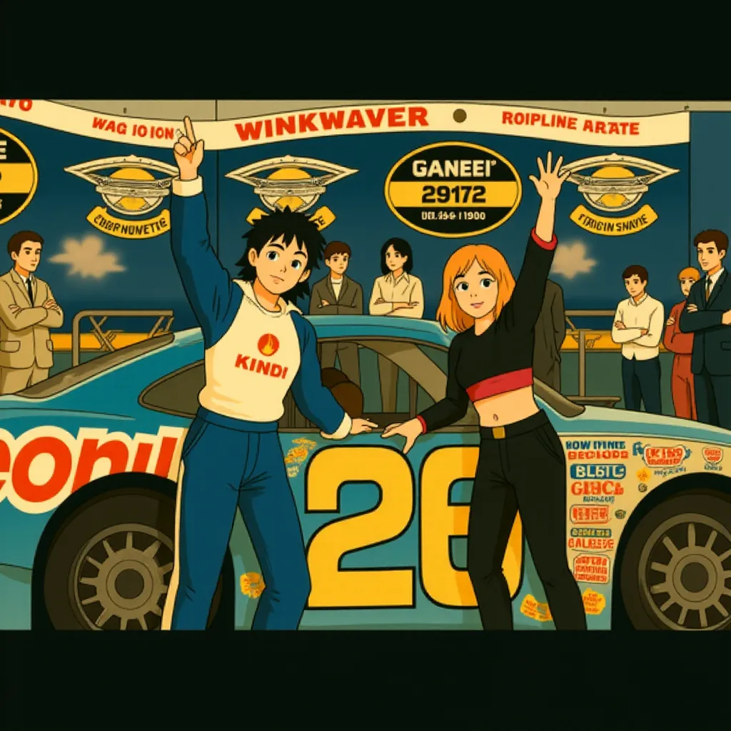 Will Ferrell and Leslie Bibb in Talladega Nights: The Ballad of Ricky Bobby (2006) - Anime style