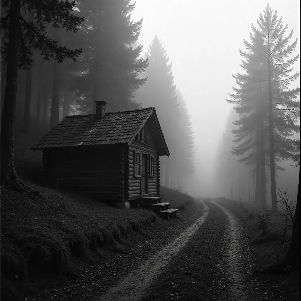Foggy Bolu Forest Cabin in Monochrome