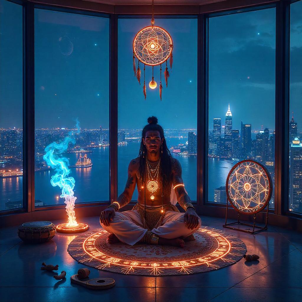 Shaman in a Neon Penthouse: Digital Dreamscape