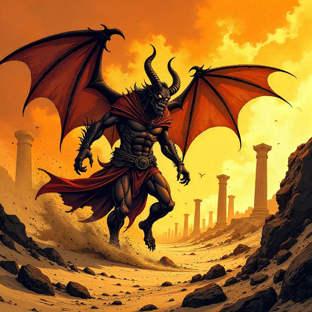 Demon Rising in a Sandstorm - Comic Book Style