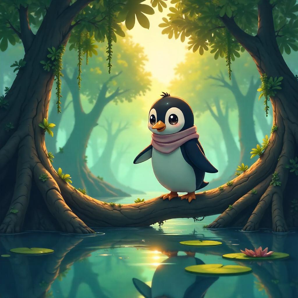 Anime Penguin in a Mangrove Swamp