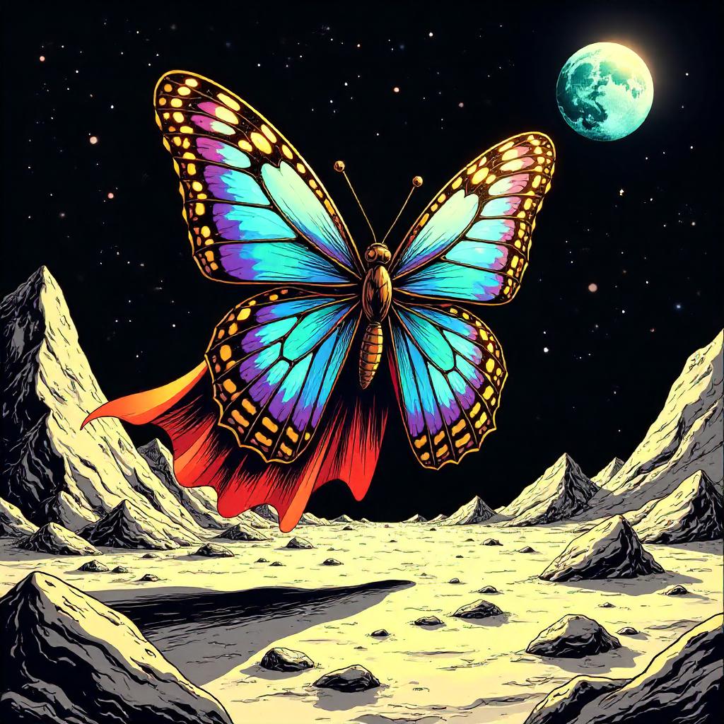 Moonbound Butterfly: Comic Book Style on the Moon