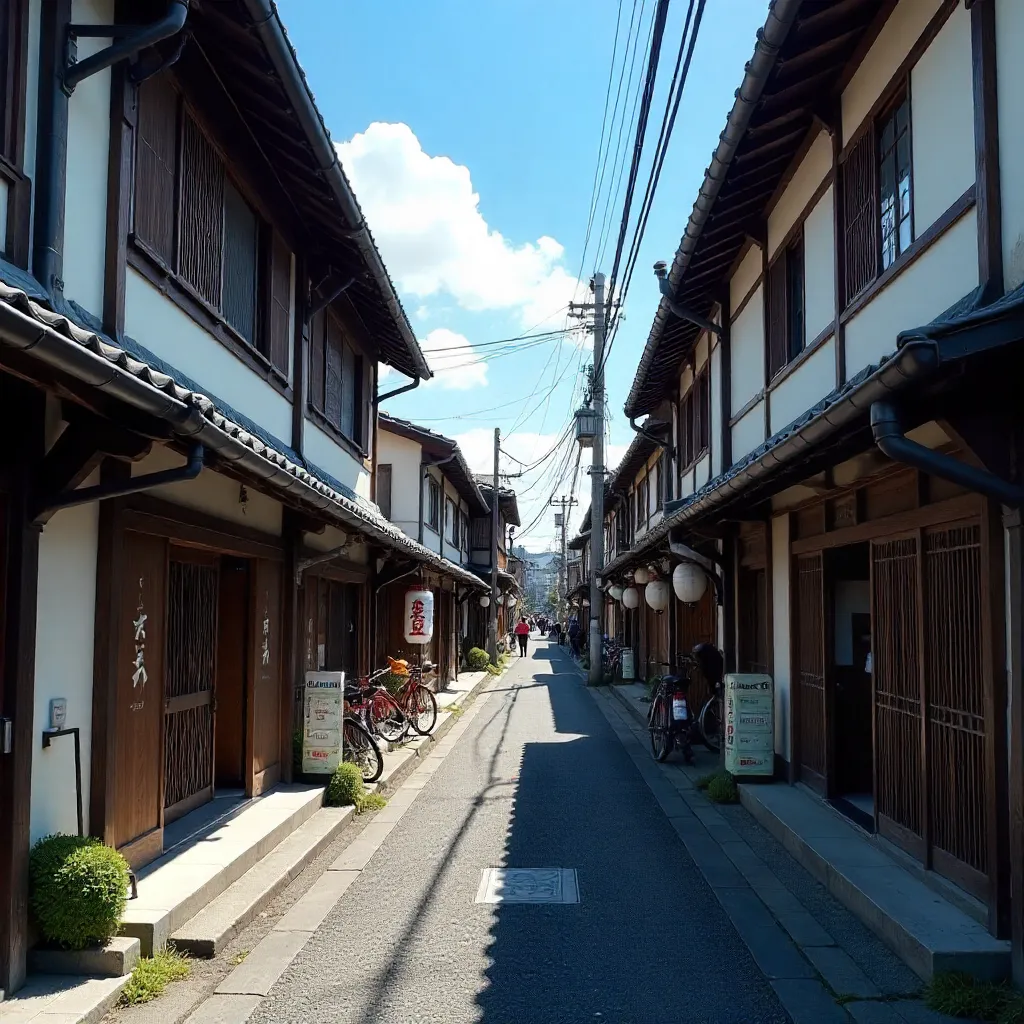 Blue Skies over a Japanese Traditional Street