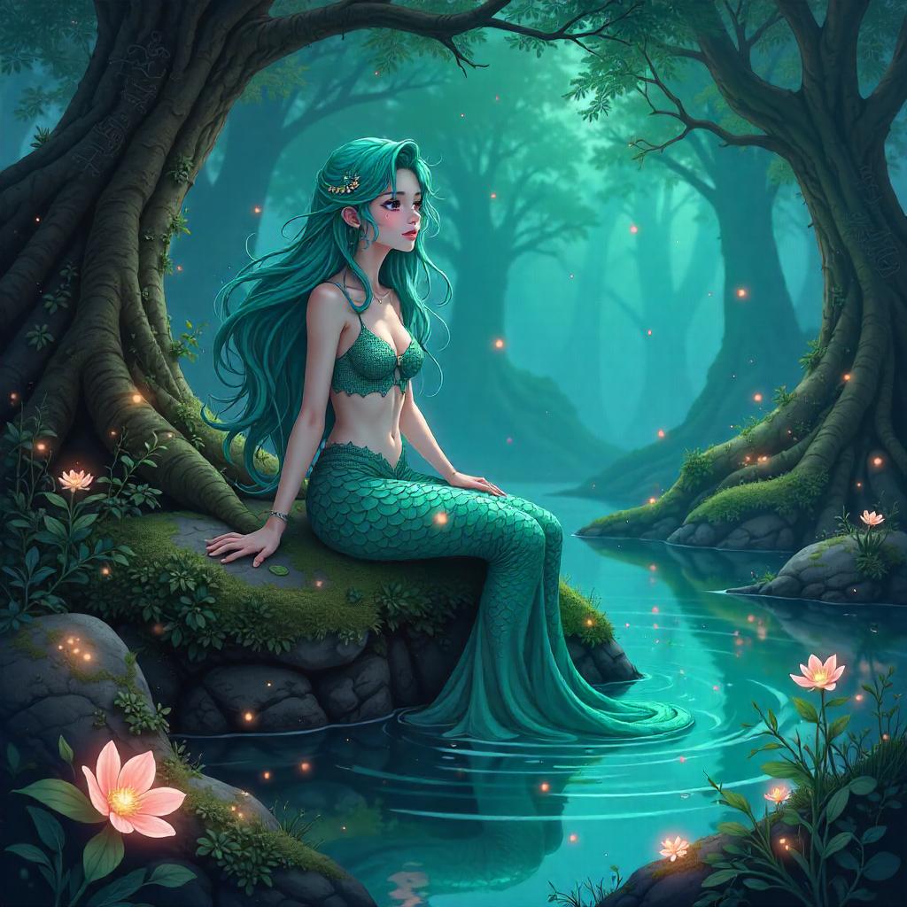 Siren in an Enchanted Grove (Anime Style)