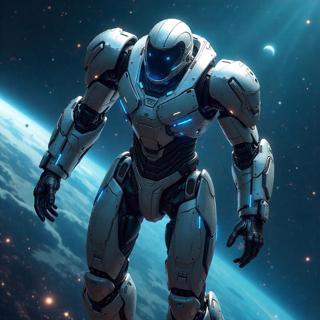 Zero-Gravity Mech Suit in Neon Space