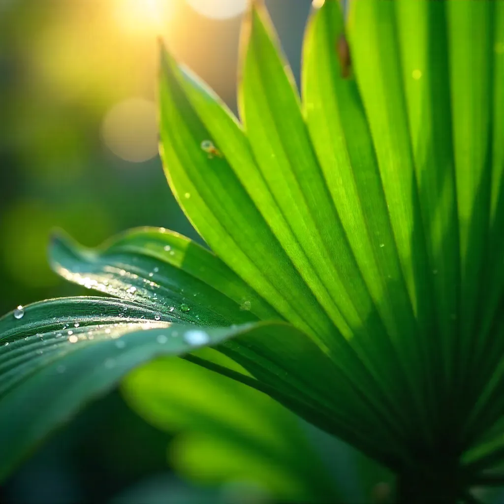 Sunlit Palm Leaves: Close-Up of Tropical Vivid Greens