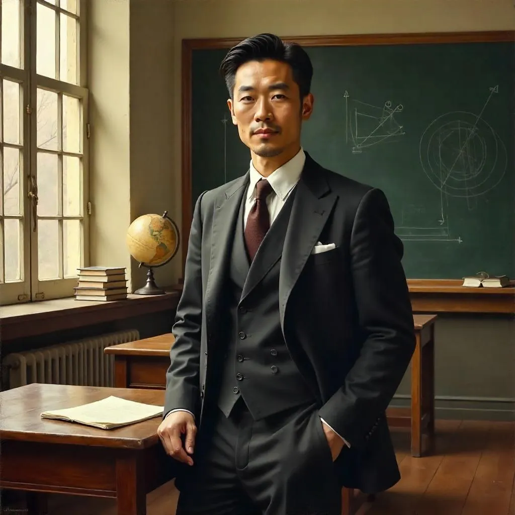 Elegant Asian Gentleman in a Sunlit Classroom