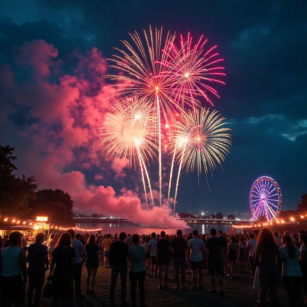 Spectacular Fireworks Over Festival Night Sky