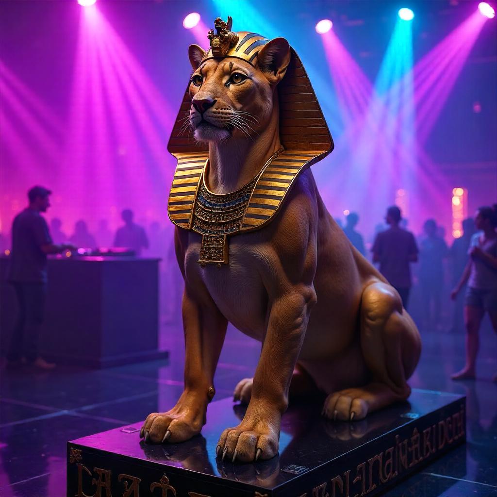 Neon Nightclub Sphinx: Photoreal Scene