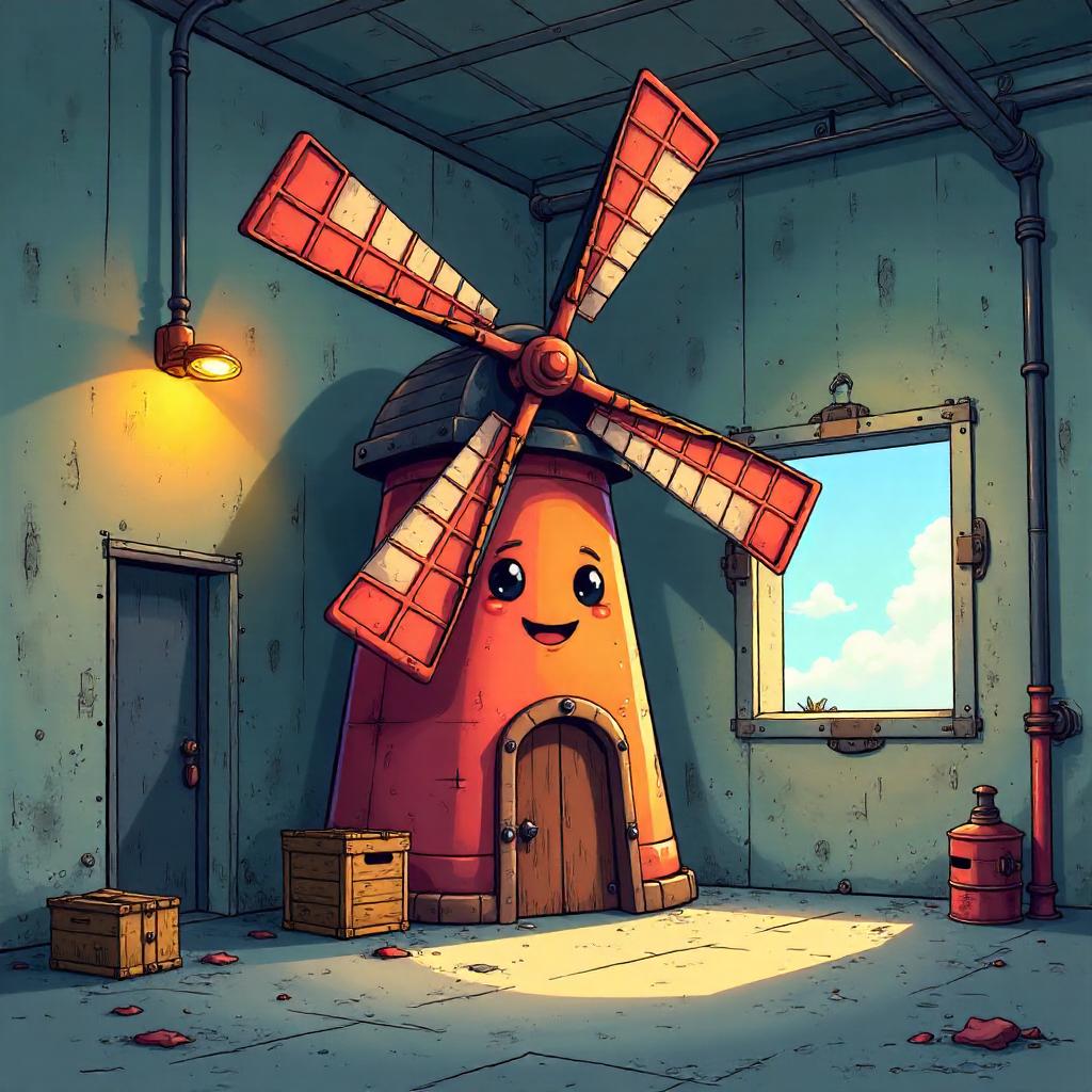 Whimsical Windmill in a Concrete Bunker