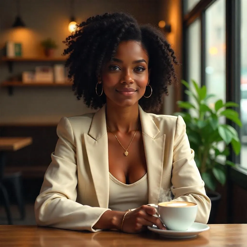Confident Black Woman in a Cozy Coffee Shop