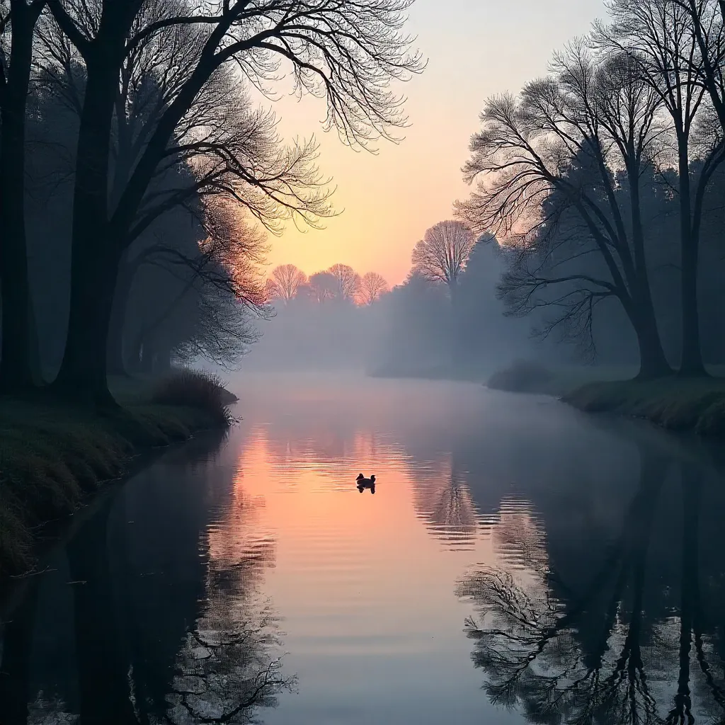 Mist-Kissed Sunrise Over a Silent River