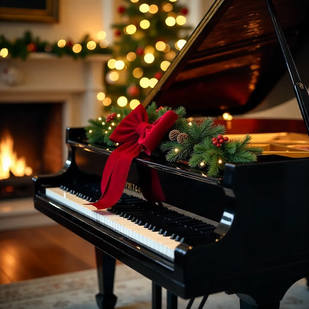 Elegant Grand Piano with Festive Garland
