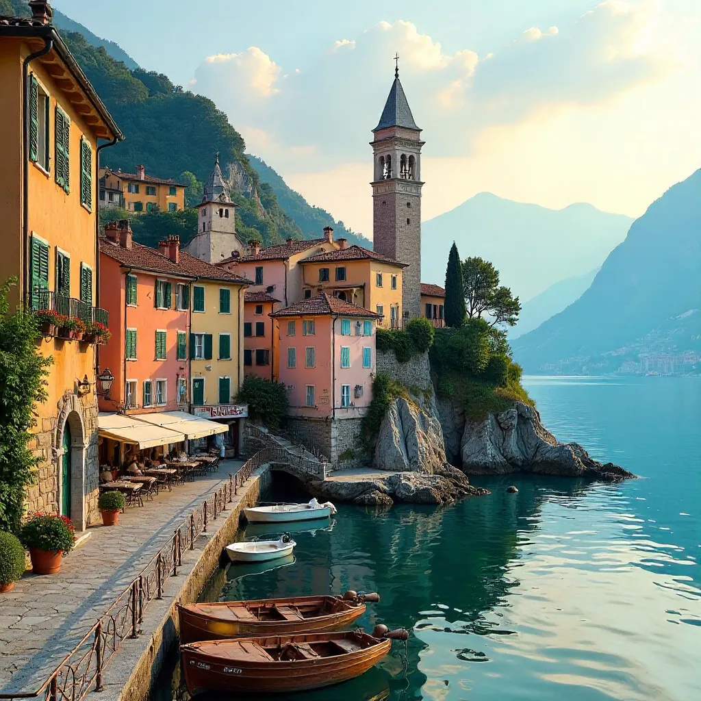 Bellano's Colorful Lakeside Charm at Golden Hour