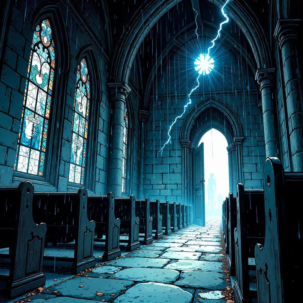 Thunderstorm in the Chapel: A Comic Book Scene