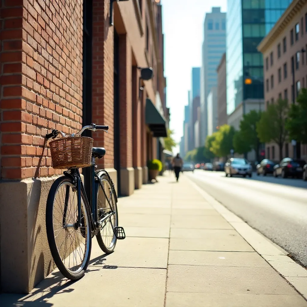 Urban Bicycle on a Sunny City Street – Stock Photo