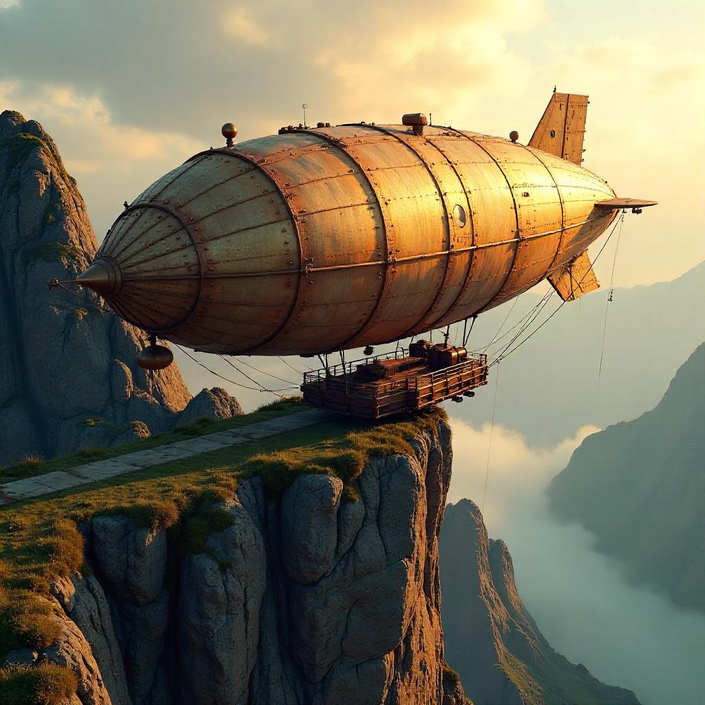 Airship Perched on a Cliff Edge - 3D Render