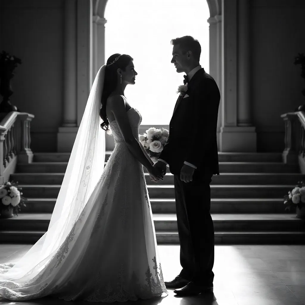Holding Hands in a Captivating Black and White Wedding