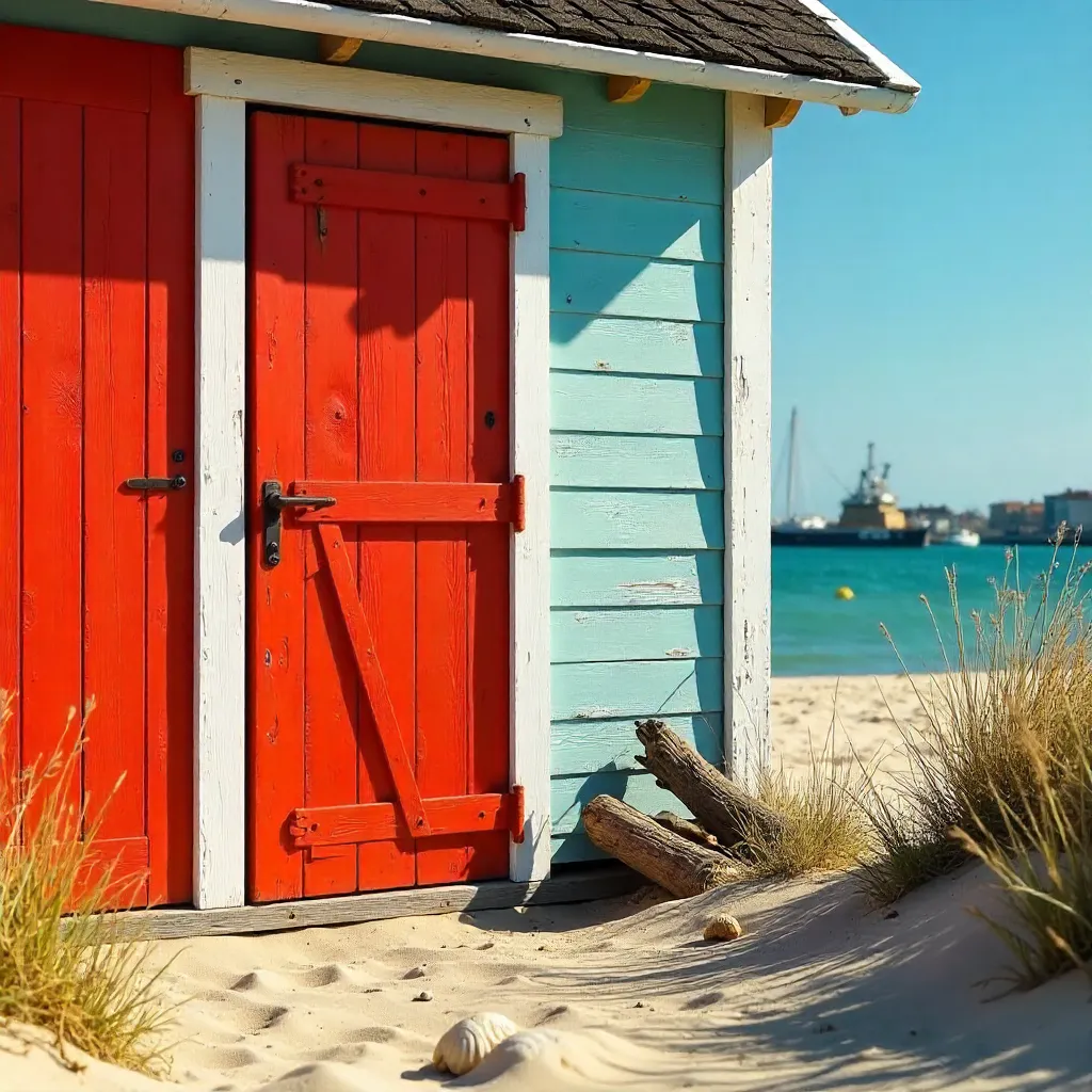 Vibrant Doors on a Le Havre Beach Cabin