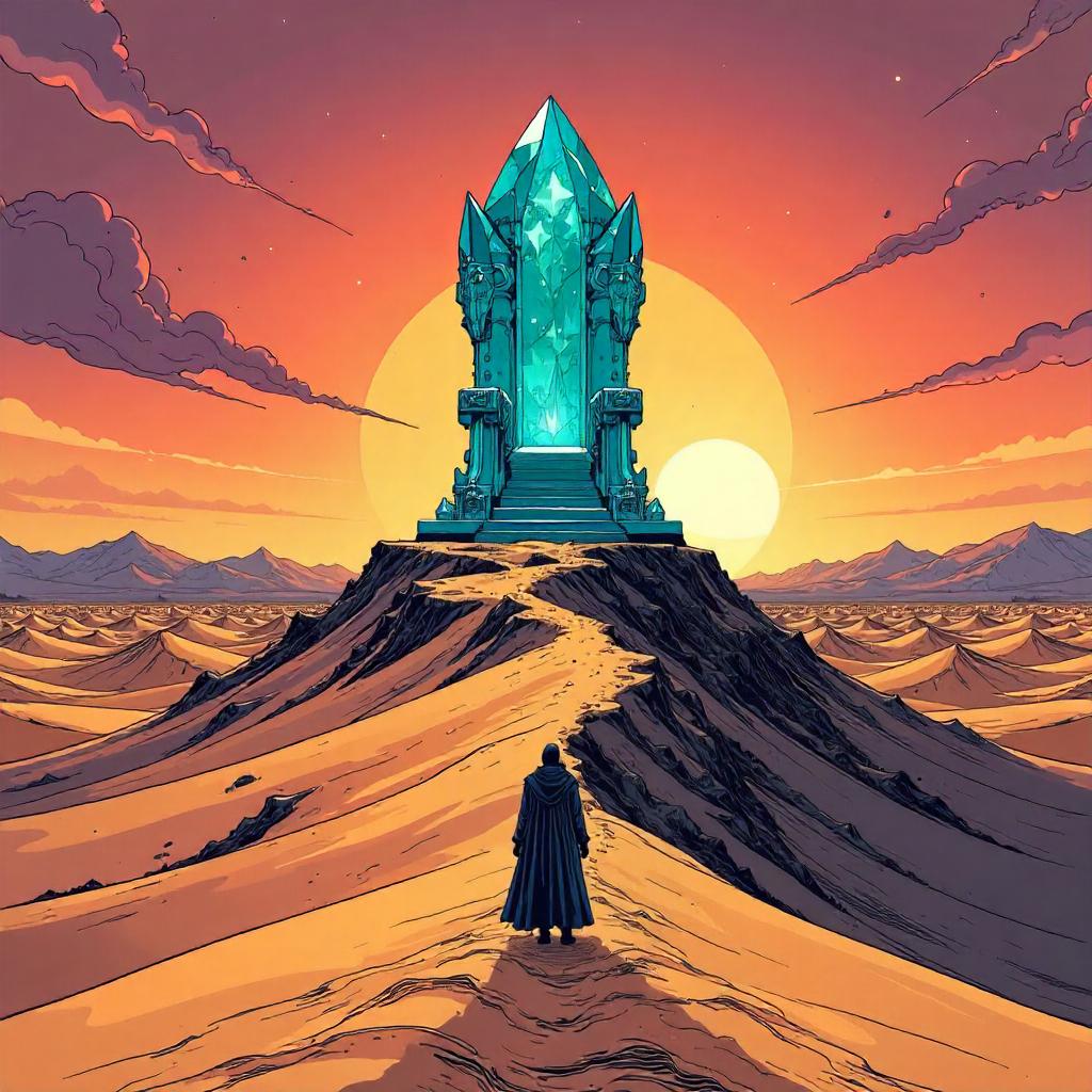 Crystal Throne Rising Over Desert Dunes - Comic Style