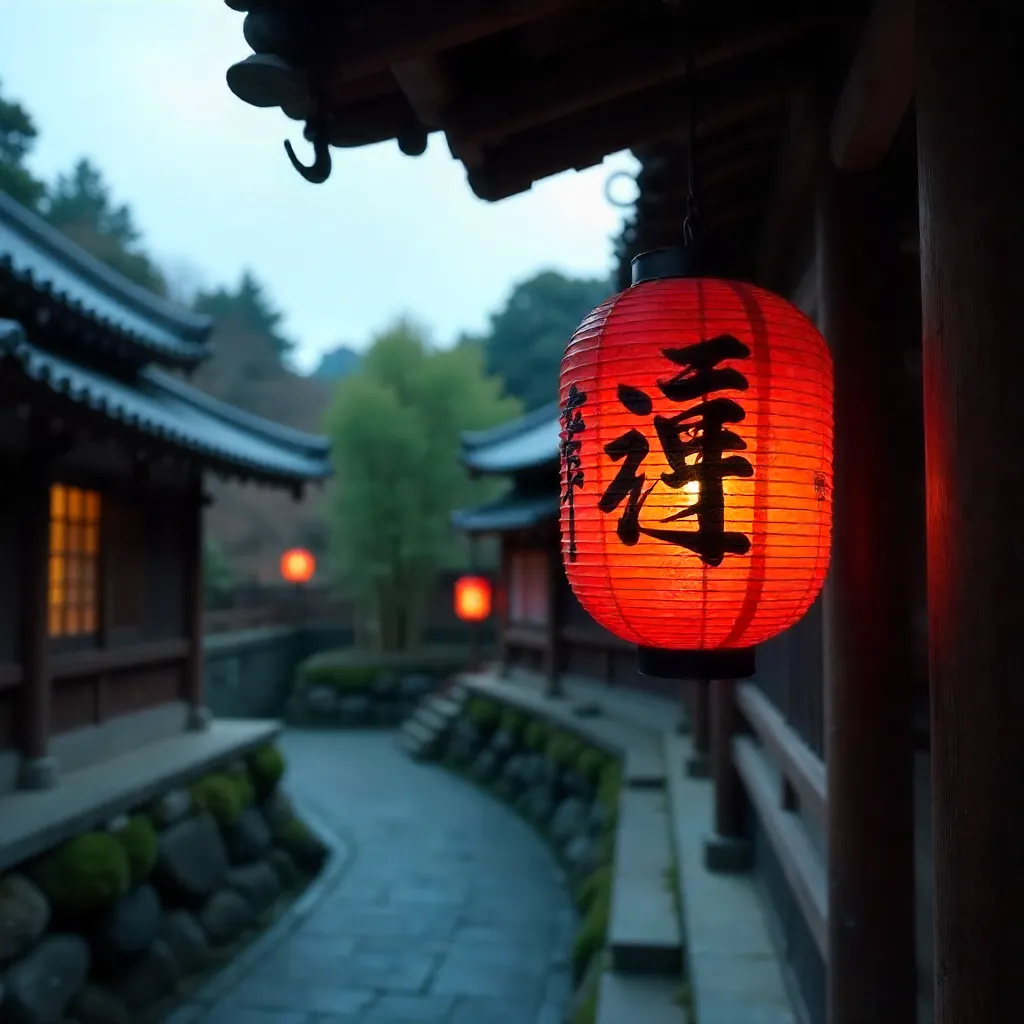 Luminous Lantern in Kyoto Temple Courtyard