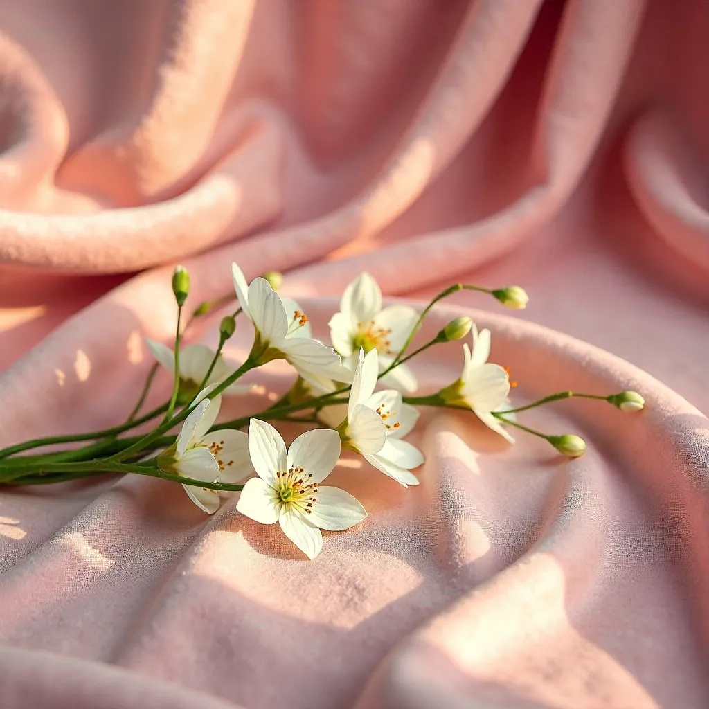 Soft Pink Velvet with Delicate White Flowers