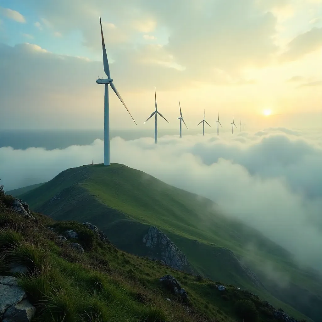 Emergence of Galician Wind Turbines Through Fog