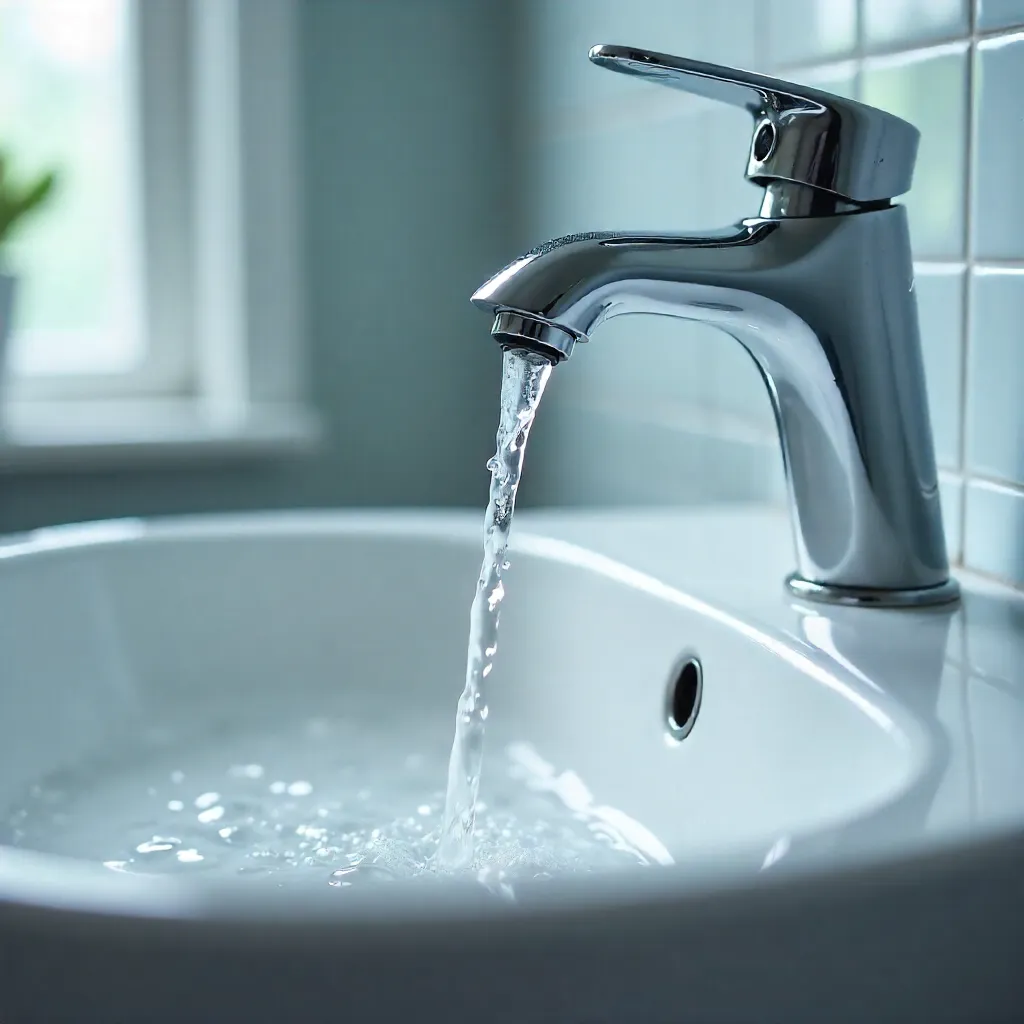 Macro Close-Up: Water from Faucet into Sink