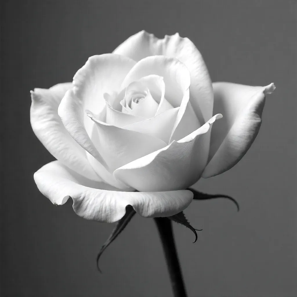 Elegantly Blooming White Rose in Mono
