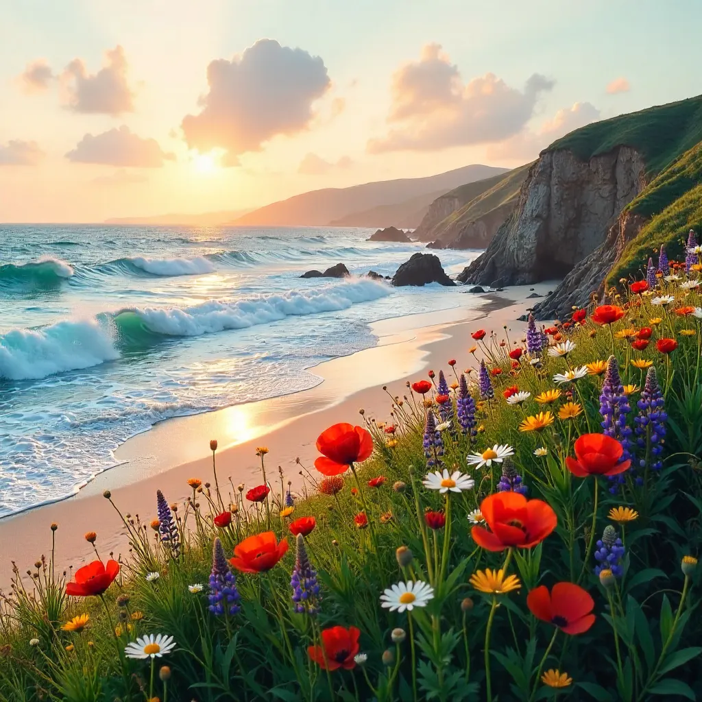 Coastal Serenity: Blooms by the Shimmering Shore