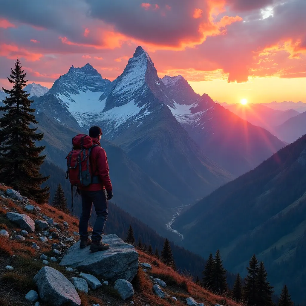 Lone Hiker at Sunset over Vysoké Tatry