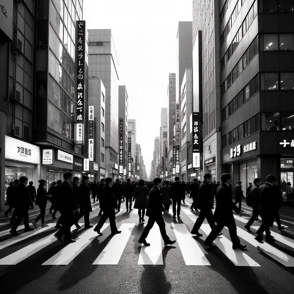 Monochrome Tokyo Street: Crowds and Modernity