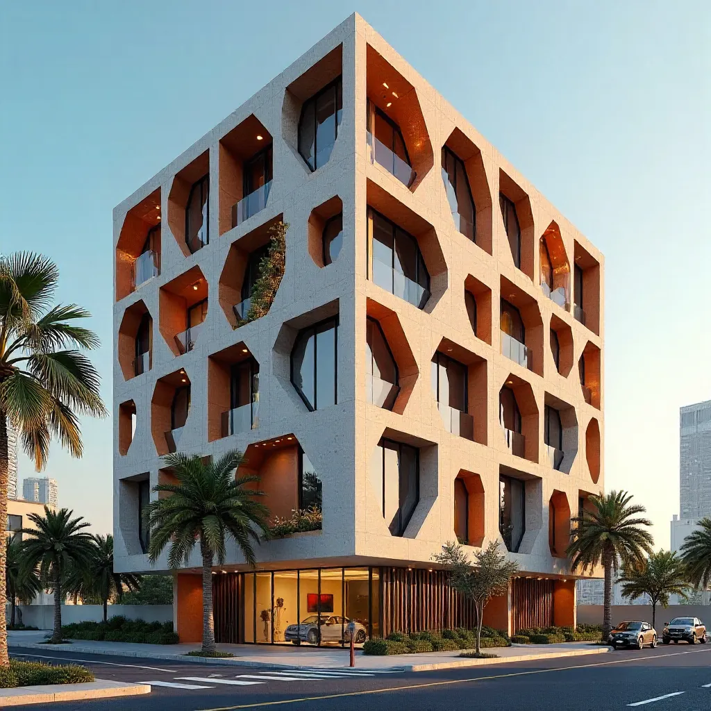 Striking Orange-Geometric Facade in Dubai