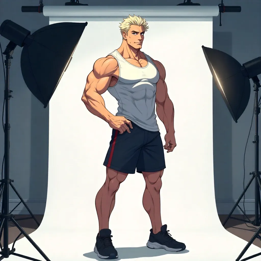 Athletic White Man in Studio — Anime Style Portrait